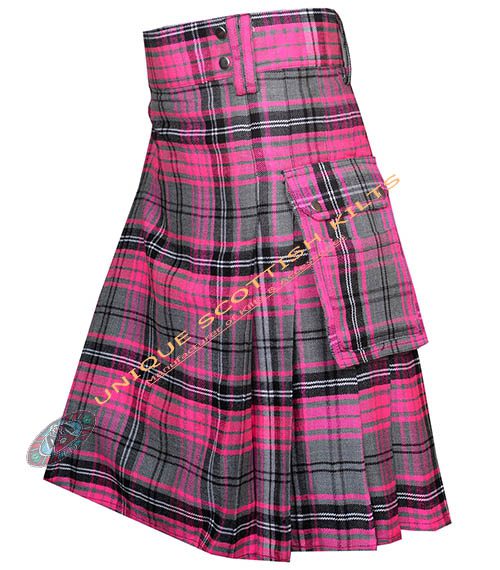 alisa pink tartan utility kilt with adjustable buckles alisa pink tartan utility kilt with adjustable buckles