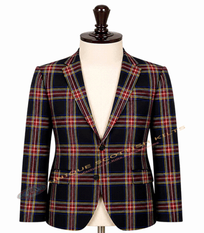 Black Stewart Tartan Coat - Premium Highland Handmade jacket