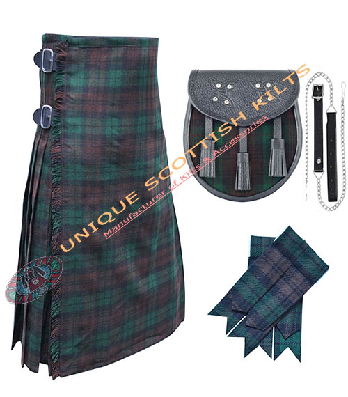 brown watch tartan 8 yard kilt 4 pcs deal