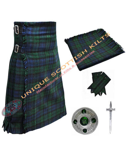 black stewart tartan 8 yard kilt