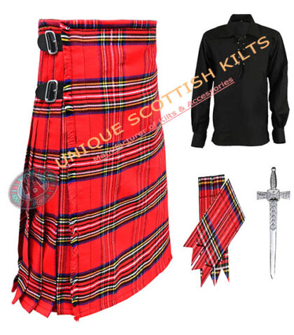 royal stewart tartan 8 yard kilt 4 pcs deal