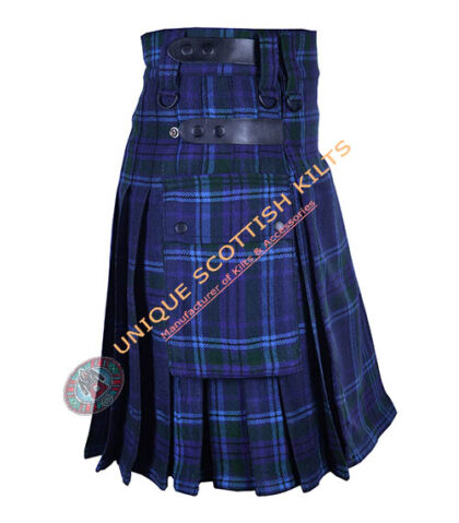 spirit of scotland tartan utility kilt with adjustable leather straps