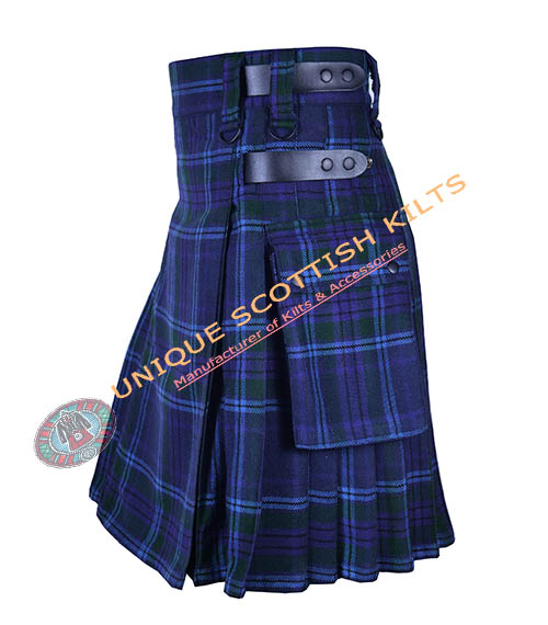 spirit of scotland tartan utility kilt with adjustable leather straps
