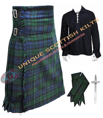 black watch tartan 8 yard kilt 4 pcs deal