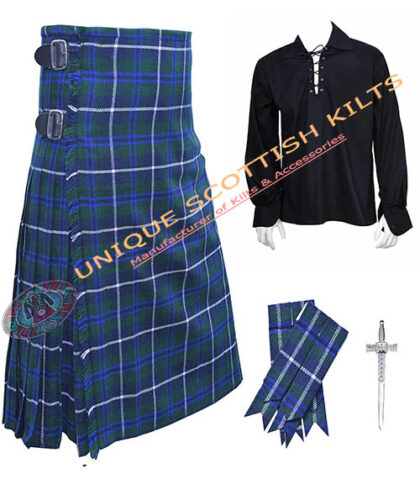 blue douglas tartan 8 yard kilt 4 pcs deal