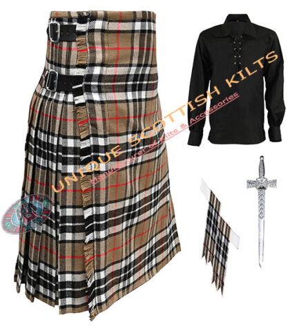 camel thompson tartan 8 yard kilt 4 pcs deal
