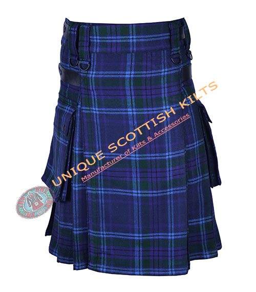 spirit of scotland tartan utility kilt with adjustable leather straps