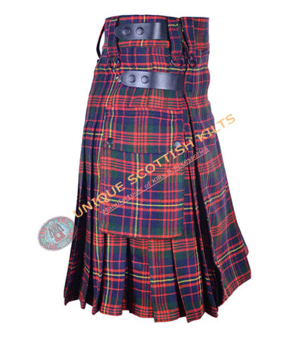 cameron tartan utility kilt with adjustable leather straps
