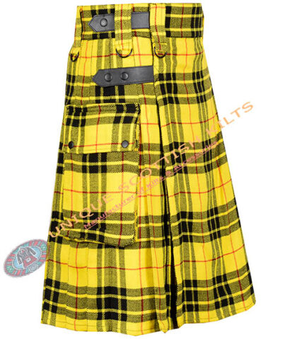 macleod of lewis tartan utility kilt with adjustable leather straps