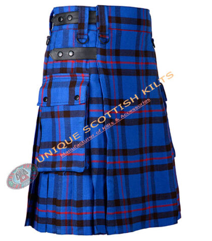 elliot tartan utility kilt with adjustable leather straps