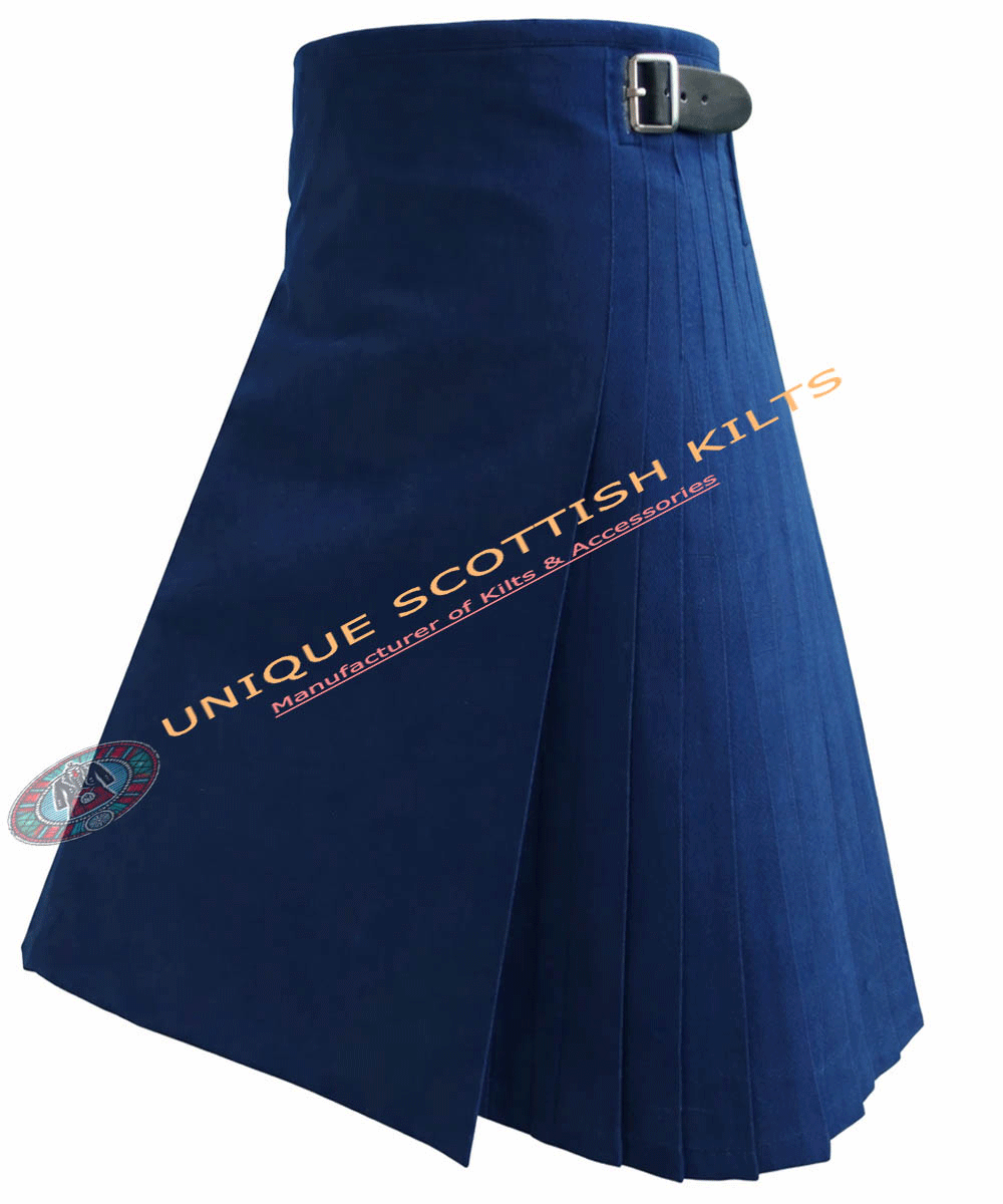 Handmade Traditional 8 Yard Solid Blue Wool Kilt - Image 3