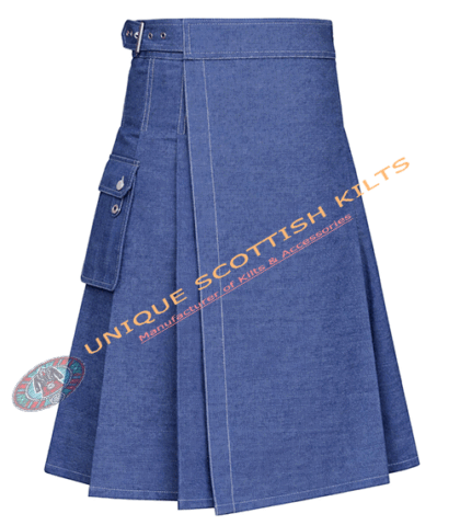 Blue Denim Utility Kilt Tactical Style Modern Kilt For Men