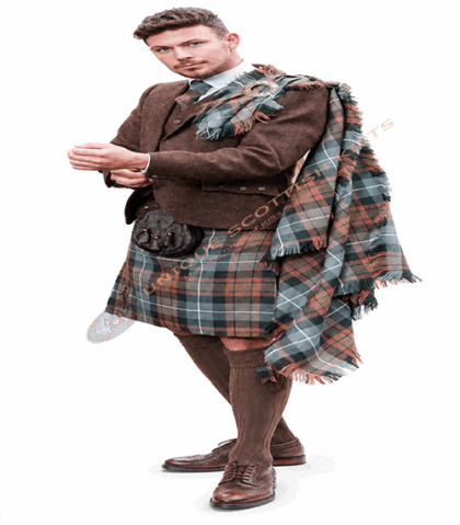 Traditional Tartan Kilt Fly Plaid - Hand Fringed - Size 48 Inches x 48 Inches With Brooch