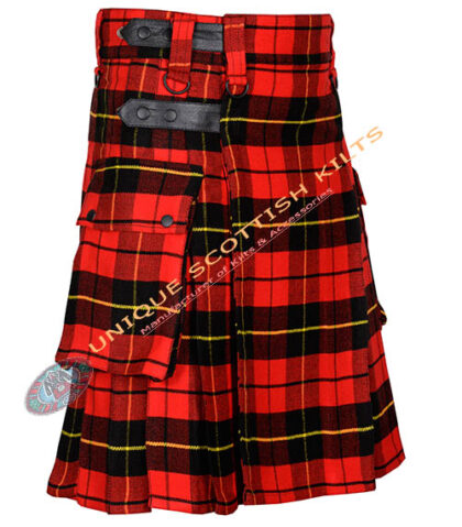 tartan utility kilt with adjustable leather straps