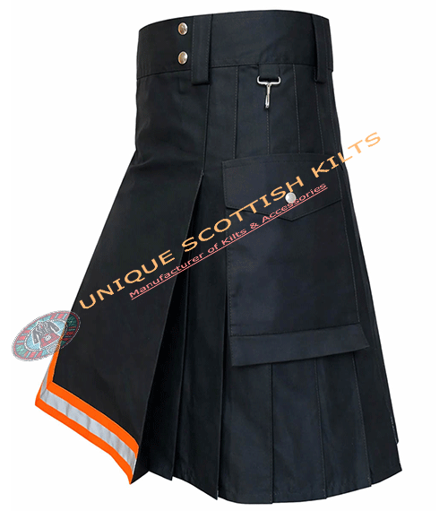 Firefighter Black Cotton Fire Department Utility Kilt - Image 2