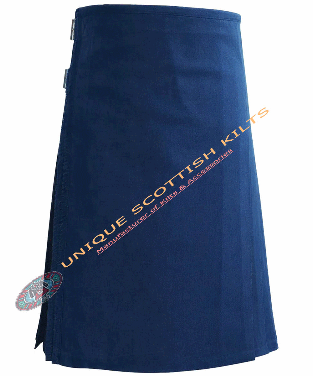 Handmade Traditional 8 Yard Solid Blue Wool Kilt - Image 2