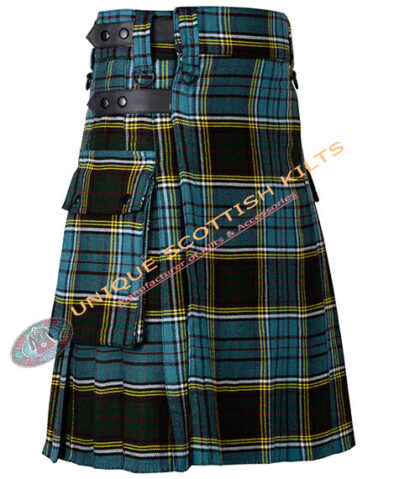 anderson tartan utility kilt with adjustable leather straps