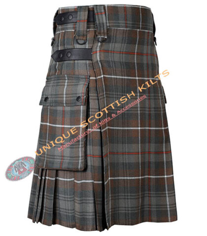 mackenzie tartan utility kilt with adjustable leather straps