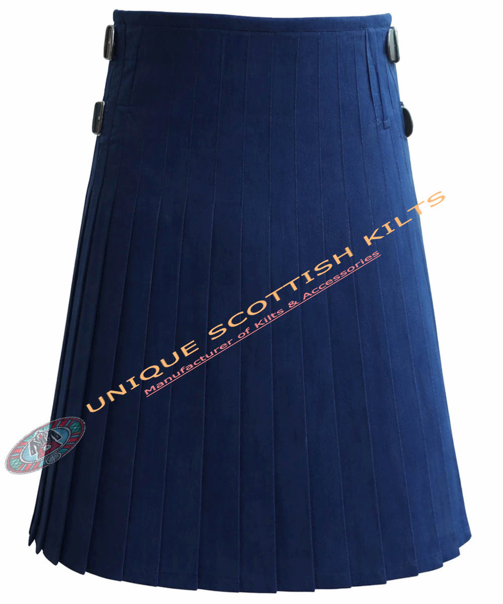 Handmade Traditional 8 Yard Solid Blue Wool Kilt - Image 4