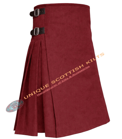 Handmade Traditional 8 Yard Maroon Wool Kilt