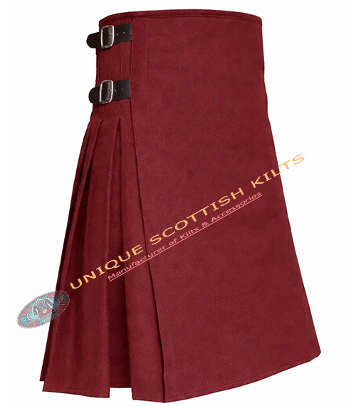 Handmade Traditional 8 Yard Maroon Wool Kilt