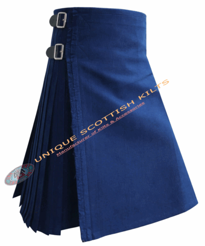 Handmade Traditional 8 Yard Solid Blue Wool Kilt