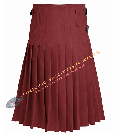 Handmade Traditional 8 Yard Maroon Wool Kilt - Image 3