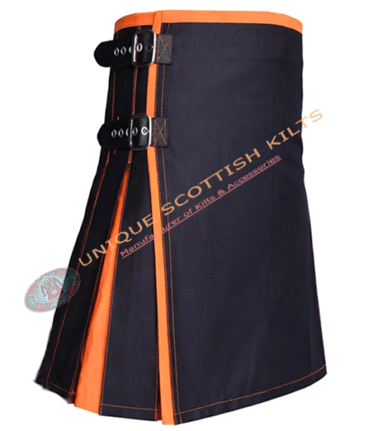 scottish handmade black & blue cotton hybrid utility kilt, with adjustable buttons (copy)