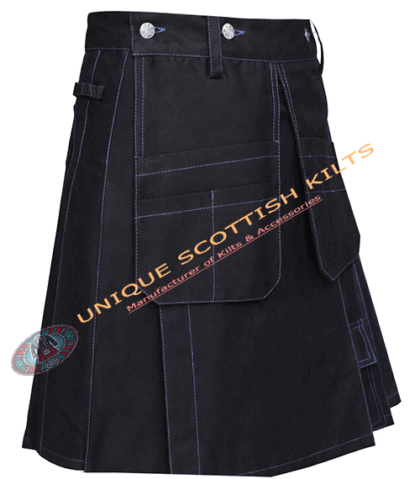 Black Utility Working Kilt for Men Heavy Duty Workwear Kilt with 4 Pockets