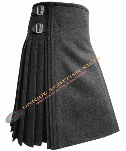 Handmade Traditional 8 Yard Solid Dark Grey Wool Kilt