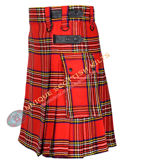 royal stewart tartan utility kilt with adjustable leather straps royal stewart tartan utility kilt with adjustable leather straps