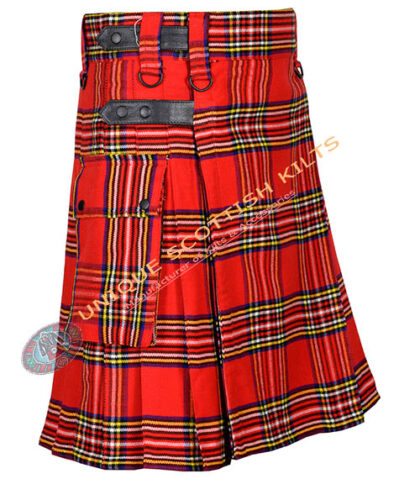 royal stewart tartan utility kilt with adjustable leather straps