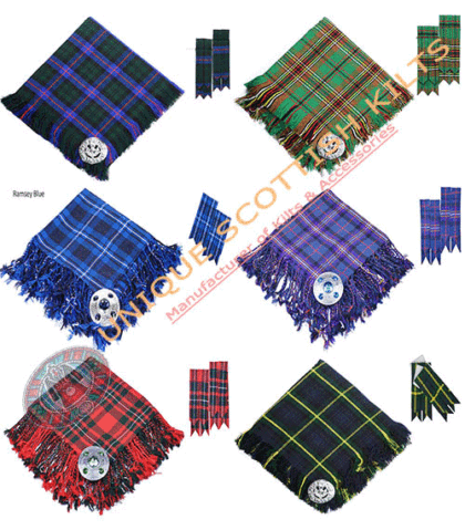 traditional tartan kilt fly plaid hand fringed 3pcs deal
