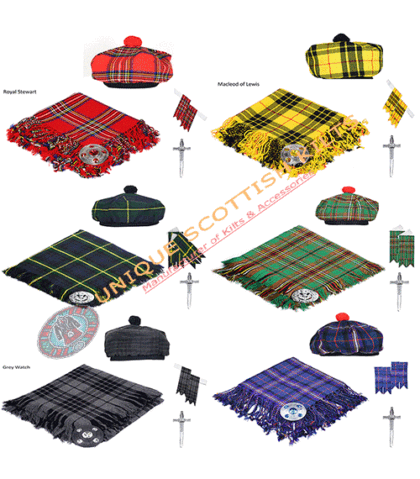traditional tartan kilt fly plaid hand fringed 5pcs deal