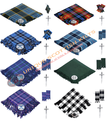 traditional tartan kilt fly plaid hand fringed 3pcs deal