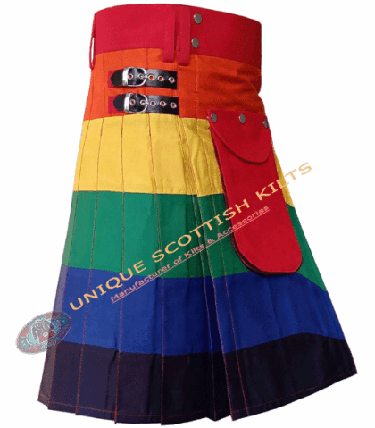 Rainbow Gay Cotton Utility Kilt With Adjustable Buttons