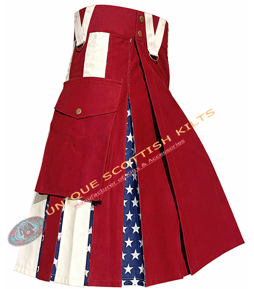 American Flag Hybrid Utility Kilt With Adjustable Snap Buttons