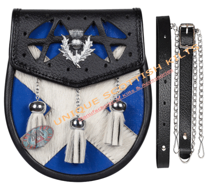 Saltire Flag Blue & White Semi Dress Sporran Celtic Handmade Kilt Sporran With Thistle Emblem