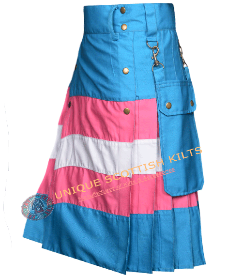 Trans Pride Utility Kilt Handmade Cotton Kilt with Transgender Flag Design - Image 3