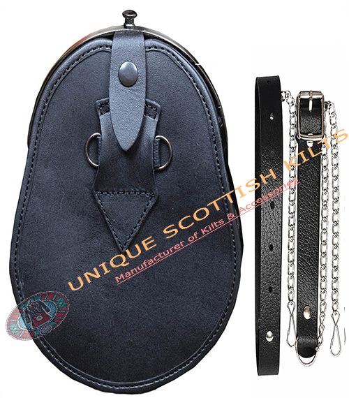 Full Dress Sporran - Thistle Cantle Black Finish Scottish Highland Kilt Sporran With Chain Strap - Image 3