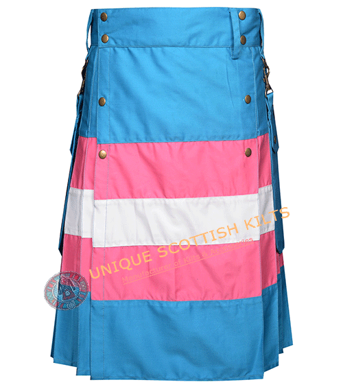 Trans Pride Utility Kilt Handmade Cotton Kilt with Transgender Flag Design - Image 2