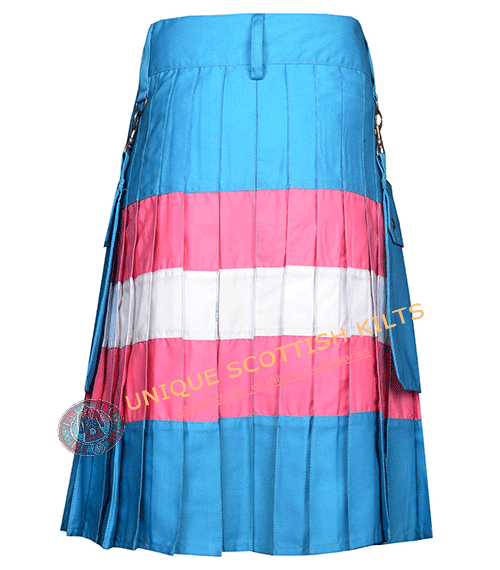 Trans Pride Utility Kilt Handmade Cotton Kilt with Transgender Flag Design - Image 4