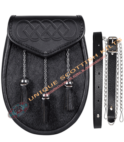 Scottish Kilt Semi Dress Sporran Grey Goat Skin Real Leather