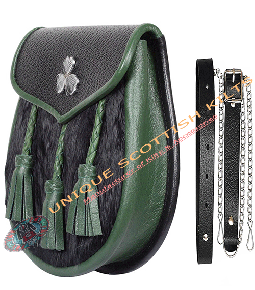 Shamrock Leaf Emblem Fur Sporran -Scottish Semi Dress Sporran with Belt & Strap - Image 2