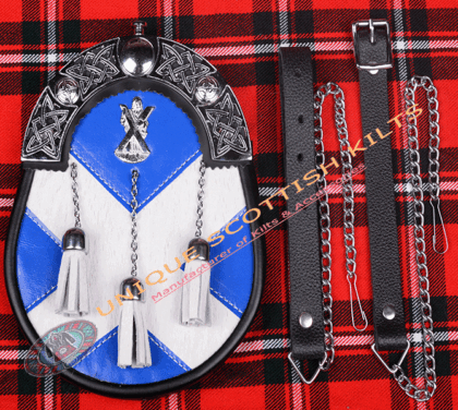 Saltire Flag Blue & White Full Dress Kilt Sporran With Chain & Strap