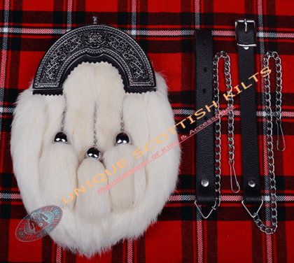 Full Dress Sporran Celtic Cantle Black Leather kilt sporran With chain Strap