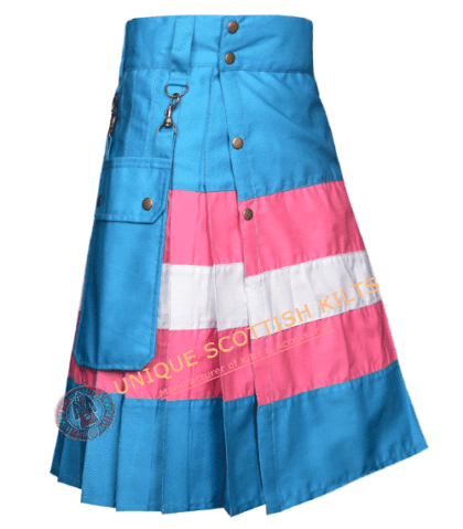 Trans Pride Utility Kilt Handmade Cotton Kilt with Transgender Flag Design