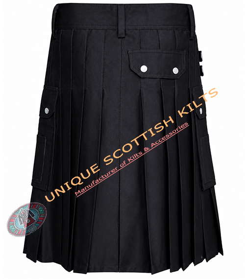 Handmade Black Cotton Utility Scottish kilt - Image 3