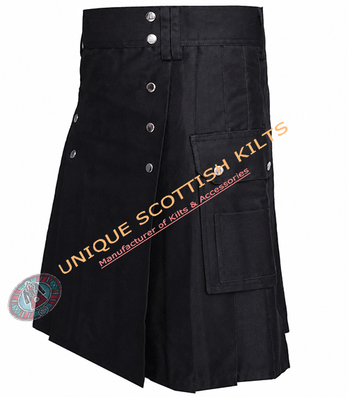 Handmade Black Cotton Utility Scottish kilt - Image 2