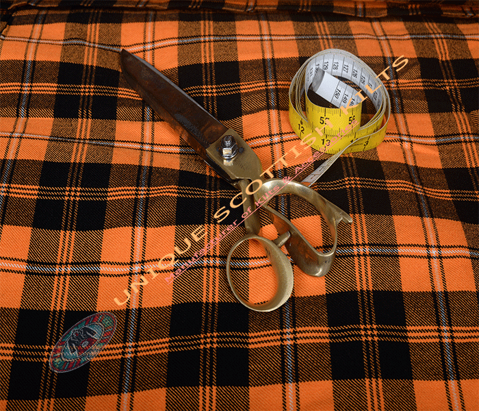 Johnston Orange Black Tartan Fabric - Running Yards - 16 Oz Weight, 54 inches Width